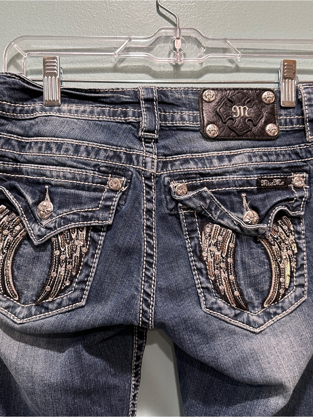 Miss Me Women's Embellished Dark Blue Bootcut Bling Jeans